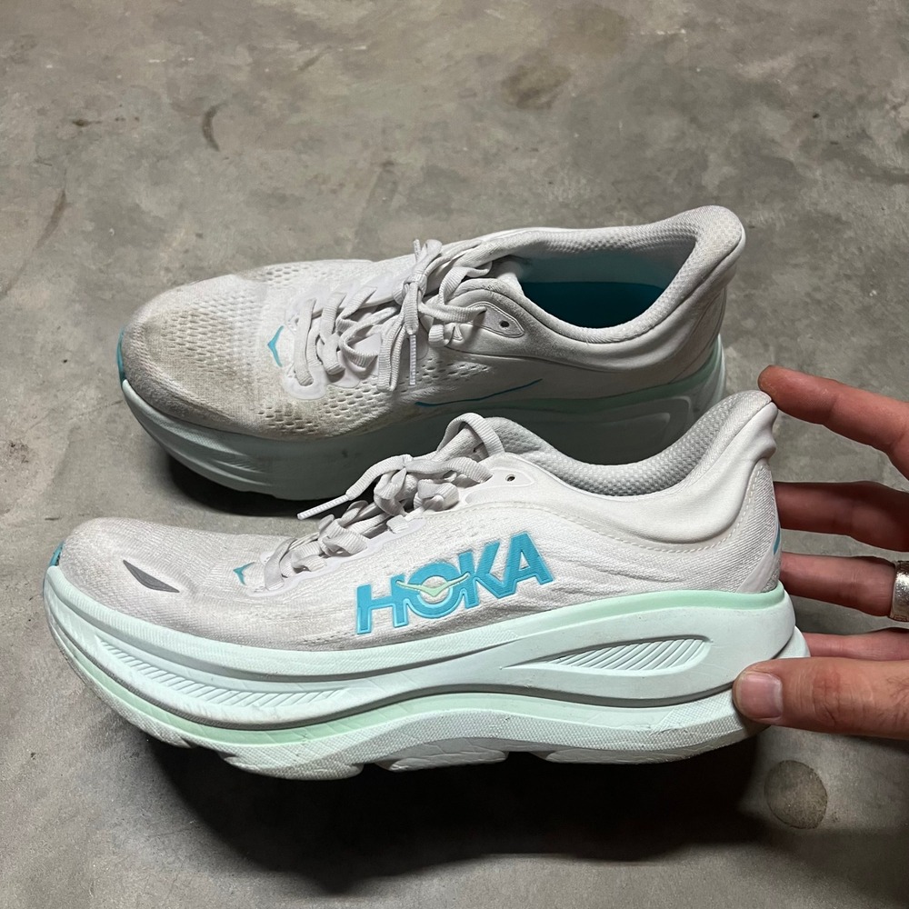 Hoka One One Bondi 9 Womens 8.5 Running Shoes White Frost Teal 1162012 FTCL